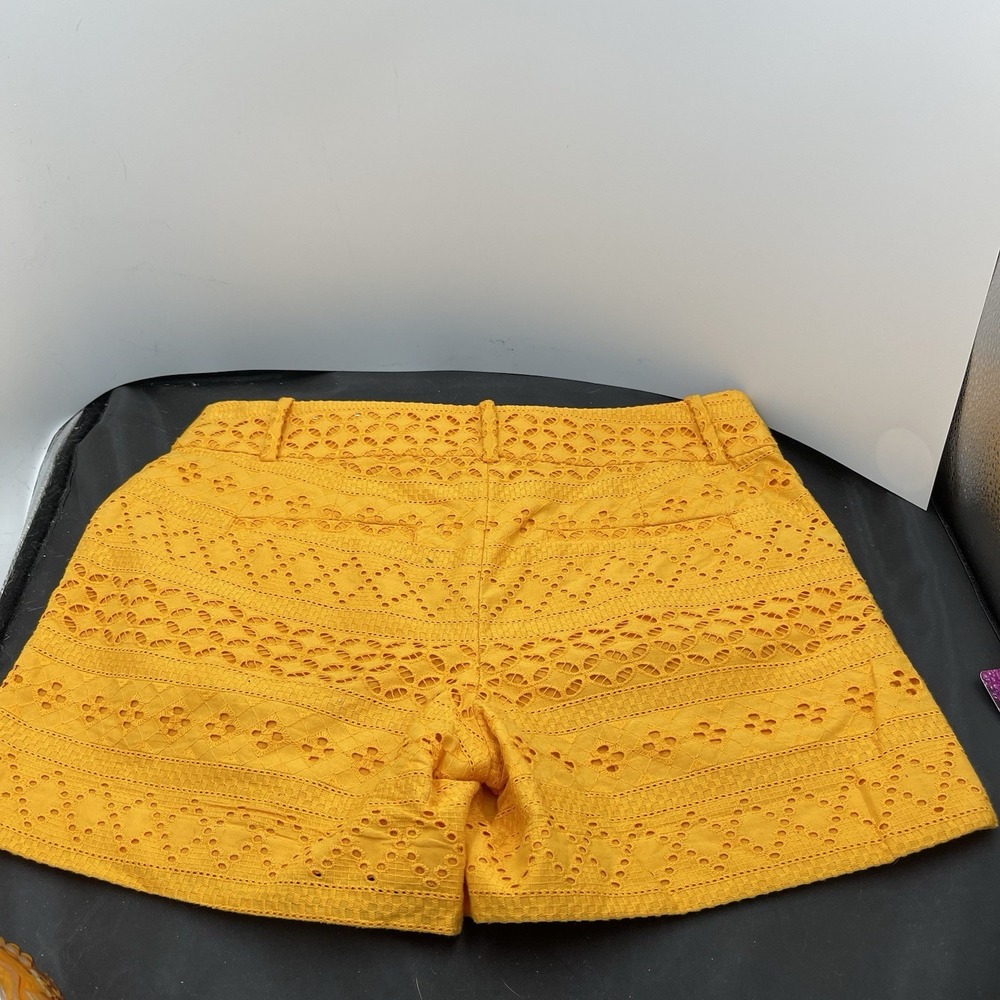 Riviera Mustard Yellow Eyelet Crochet Shorts - Picture 3 of 8